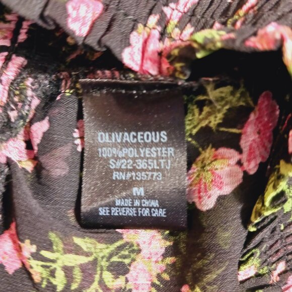 Olivaceous Medium Top, Floral, Ruffled, Smocked, Cottage Core, Boho, Blk/Grn/Pnk - Picture 10 of 15